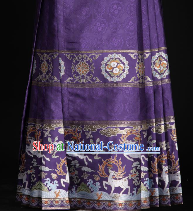 Chinese Traditional Colorful Deer Pattern Design Purple Brocade Fabric Asian China Satin Hanfu Material