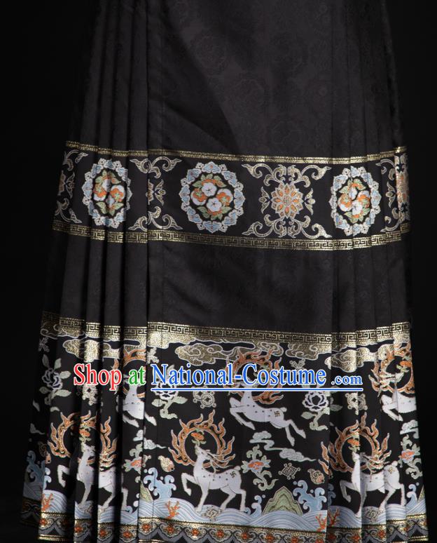 Chinese Traditional Colorful Deer Pattern Design Black Brocade Fabric Asian China Satin Hanfu Material