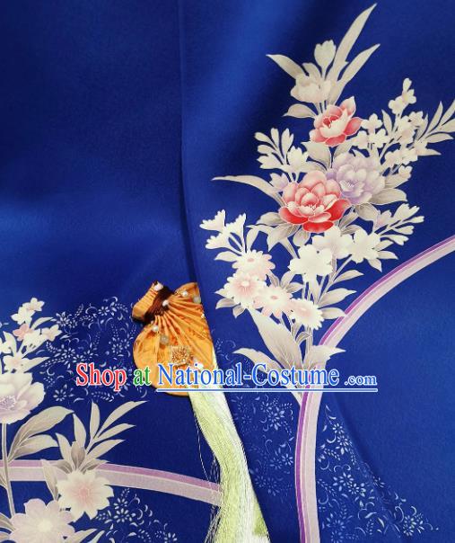 Chinese Traditional Classical Daisy Pattern Design Royalblue Silk Fabric Asian China Cheongsam Silk Material