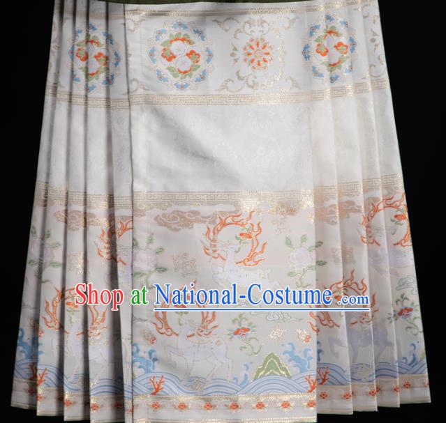 Chinese Traditional Colorful Deer Pattern Design White Brocade Fabric Asian China Satin Hanfu Material