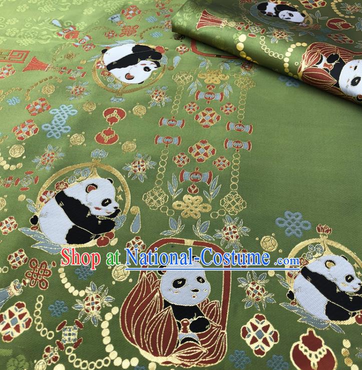 Chinese Traditional Panda Pattern Design Olive Green Brocade Fabric Asian China Satin Hanfu Material