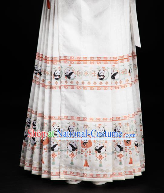 Chinese Traditional Panda Pattern Design White Brocade Fabric Asian China Satin Hanfu Material