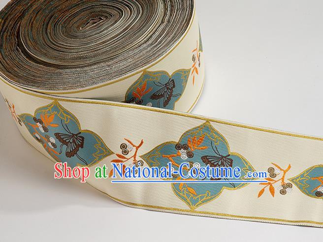 Chinese Traditional Hanfu Beige Embroidered Butterfly Pattern Waistband Lace Fabric Asian China Costume Collar Accessories