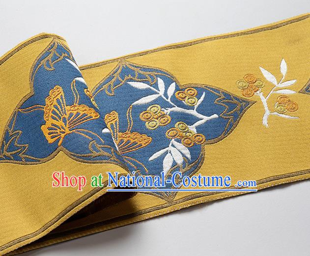 Chinese Traditional Hanfu Yellow Embroidered Butterfly Pattern Waistband Lace Fabric Asian China Costume Collar Accessories