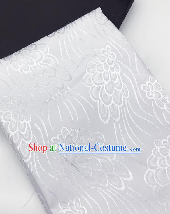 Chinese Traditional Peacock Tail Pattern Design White Brocade Fabric Asian China Satin Hanfu Material