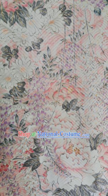 Chinese Traditional Classical Peony Pattern Design White Silk Fabric Asian China Cheongsam Silk Material