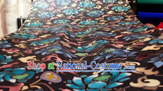 Chinese Traditional Lotus Pattern Design Black Silk Fabric Asian China Hanfu Mulberry Silk Material