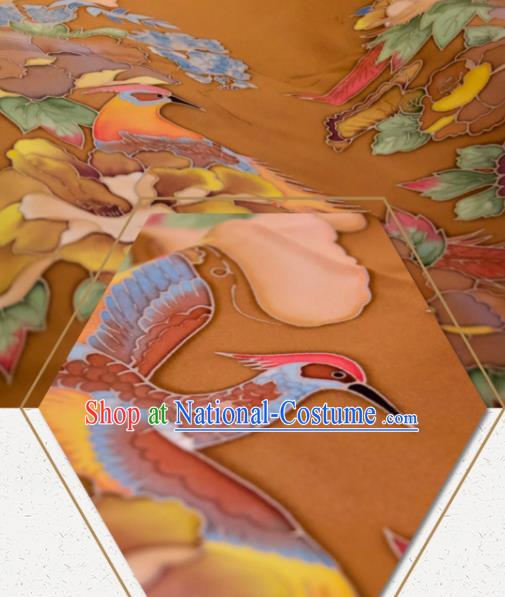 Chinese Traditional Pheasant Peony Pattern Design Orange Silk Fabric Asian China Hanfu Mulberry Silk Material