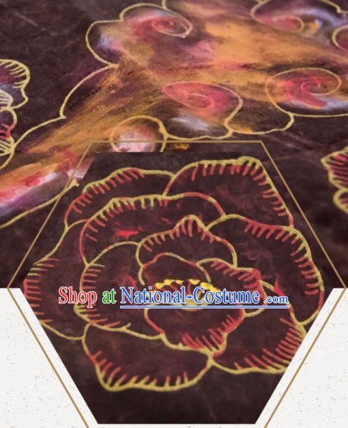 Chinese Traditional Hibiscus Pattern Design Deep Purple Silk Fabric Asian China Hanfu Mulberry Silk Material