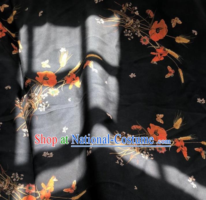 Chinese Traditional Pattern Design Black Silk Fabric Asian China Hanfu Mulberry Silk Material