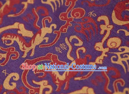 Chinese Traditional Tigers Pattern Design Purple Silk Fabric Asian China Hanfu Mulberry Silk Material