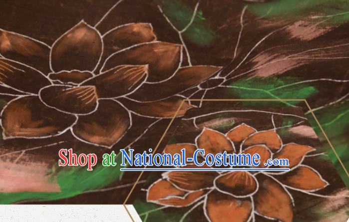 Chinese Traditional Lotus Pattern Design Brown Silk Fabric Asian China Hanfu Gambiered Guangdong Mulberry Silk Material