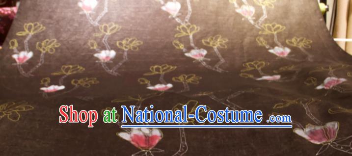 Chinese Traditional Yulan Magnolia Pattern Design Brown Silk Fabric Asian China Hanfu Gambiered Guangdong Mulberry Silk Material