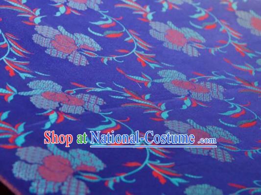 Chinese Traditional Herbaceous Peony Pattern Design Royalblue Silk Fabric Asian China Hanfu Gambiered Guangdong Mulberry Silk Material