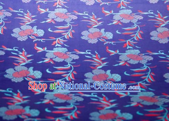 Chinese Traditional Herbaceous Peony Pattern Design Royalblue Silk Fabric Asian China Hanfu Gambiered Guangdong Mulberry Silk Material