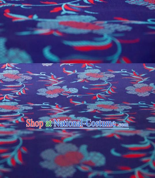 Chinese Traditional Herbaceous Peony Pattern Design Royalblue Silk Fabric Asian China Hanfu Gambiered Guangdong Mulberry Silk Material