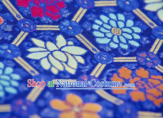 Chinese Traditional Tortoise Shell Pattern Design Royalblue Silk Fabric Asian China Hanfu Gambiered Guangdong Mulberry Silk Material