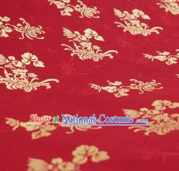 Chinese Traditional Chrysanthemum Pattern Design Purplish Red Silk Fabric Asian China Hanfu Jacquard Mulberry Silk Material