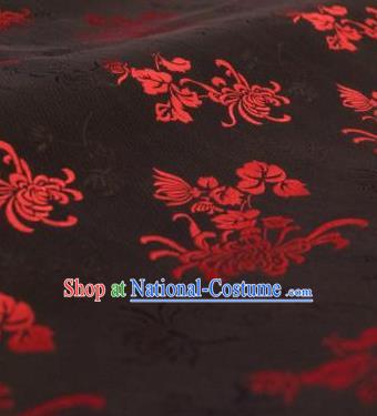 Chinese Traditional Chrysanthemum Pattern Design Black Silk Fabric Asian China Hanfu Jacquard Mulberry Silk Material