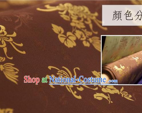 Chinese Traditional Chrysanthemum Pattern Design Brown Silk Fabric Asian China Hanfu Jacquard Mulberry Silk Material