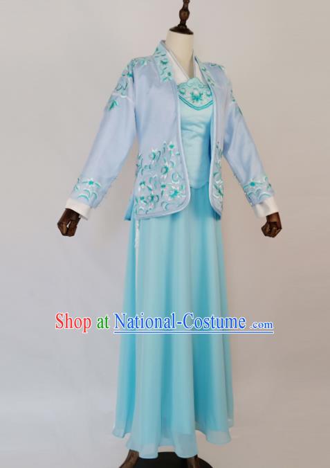 Chinese Traditional Ming Dynasty Embroidered Blue Dress Ancient Nobility Lady Costumes for Women