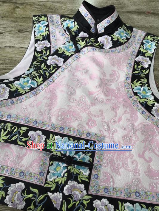 Chinese Traditional Qing Dynasty Embroidered Pink Vest Ancient Princess Costume for Women