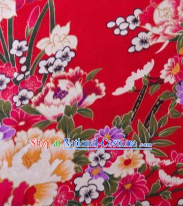 Chinese Traditional Peony Flowers Pattern Design Red Silk Fabric Asian China Hanfu Gambiered Guangdong Mulberry Silk Material