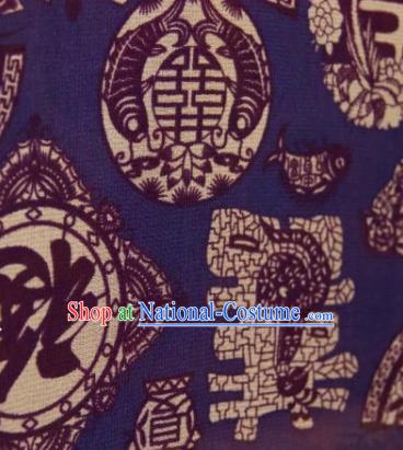 Chinese Traditional Lucky Pattern Design Blue Silk Fabric Asian China Hanfu Gambiered Guangdong Mulberry Silk Material