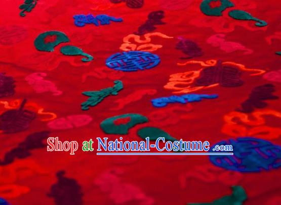 Chinese Traditional Auspicious Pattern Design Red Silk Fabric Asian China Hanfu Gambiered Guangdong Mulberry Silk Material