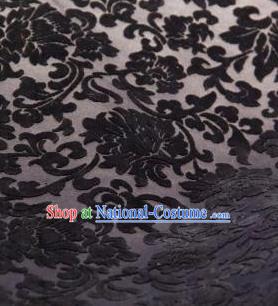 Chinese Traditional Peony Pattern Design Black Silk Fabric Asian China Hanfu Gambiered Guangdong Mulberry Silk Material