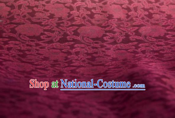 Chinese Traditional Twine Peony Pattern Design Wine Red Silk Fabric Asian China Hanfu Gambiered Guangdong Mulberry Silk Material