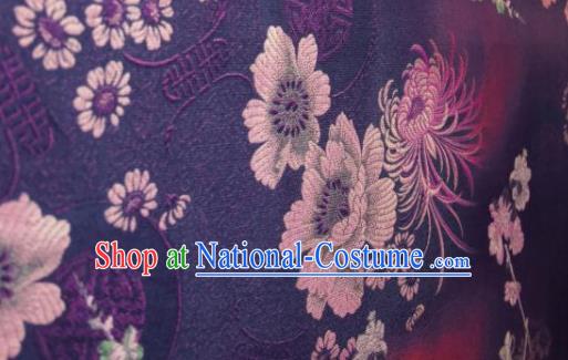 Chinese Traditional Chrysanthemum Peony Pattern Design Purple Silk Fabric Asian China Hanfu Gambiered Guangdong Mulberry Silk Material