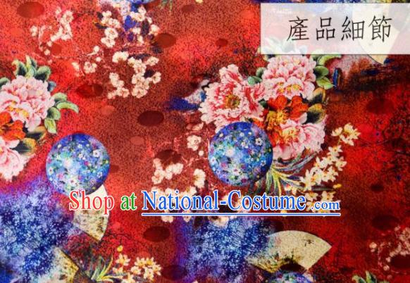 Chinese Traditional Orchid Peony Pattern Design Red Silk Fabric Asian China Hanfu Gambiered Guangdong Mulberry Silk Material