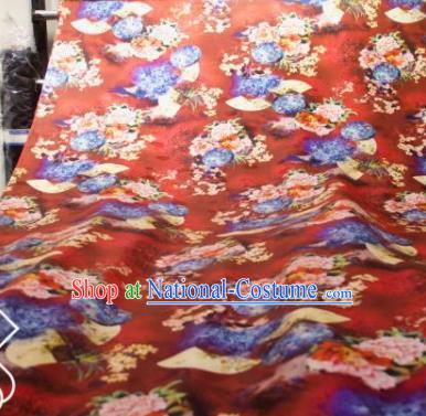 Chinese Traditional Orchid Peony Pattern Design Red Silk Fabric Asian China Hanfu Gambiered Guangdong Mulberry Silk Material