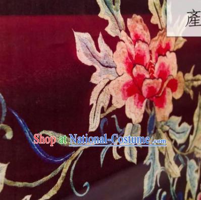 Chinese Traditional Peony Pattern Design Purplish Red Silk Fabric Asian China Hanfu Gambiered Guangdong Mulberry Silk Material