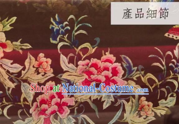 Chinese Traditional Peony Pattern Design Purplish Red Silk Fabric Asian China Hanfu Gambiered Guangdong Mulberry Silk Material