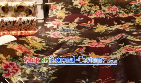 Chinese Traditional Peony Pattern Design Purplish Red Silk Fabric Asian China Hanfu Gambiered Guangdong Mulberry Silk Material