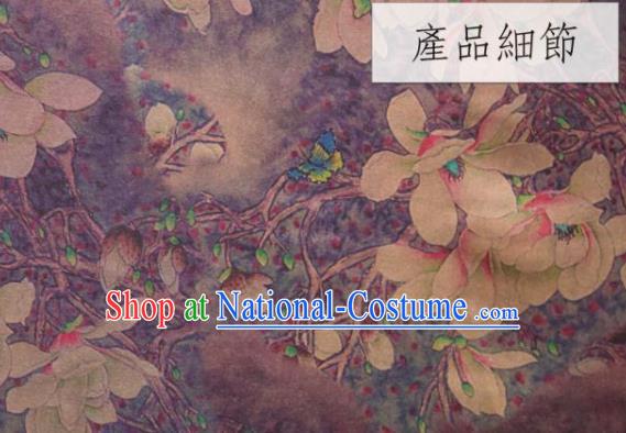 Chinese Traditional Yulan Magnolia Pattern Design Light Purple Silk Fabric Asian China Hanfu Gambiered Guangdong Mulberry Silk Material