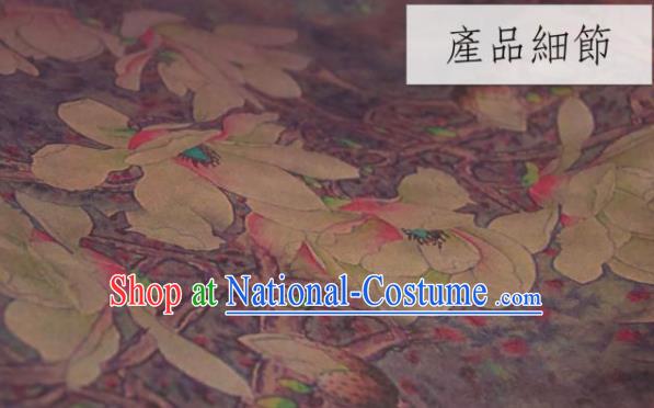 Chinese Traditional Yulan Magnolia Pattern Design Light Purple Silk Fabric Asian China Hanfu Gambiered Guangdong Mulberry Silk Material