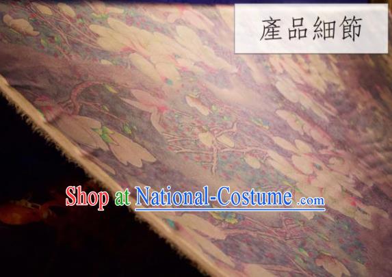 Chinese Traditional Yulan Magnolia Pattern Design Light Purple Silk Fabric Asian China Hanfu Gambiered Guangdong Mulberry Silk Material