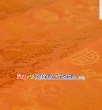 Chinese Traditional Double Fishes Pattern Design Orange Silk Fabric Asian China Hanfu Jacquard Mulberry Silk Material