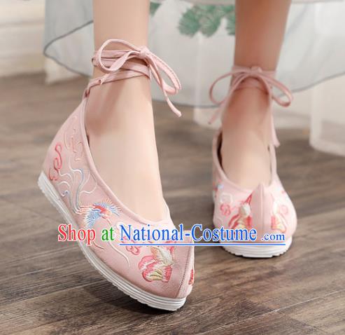 Asian Chinese Embroidered Phoenix Peony Pink Bow Shoes Hanfu Shoes Traditional Opera Shoes Princess Shoes for Women