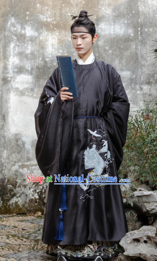 Chinese Ancient Scholar Black Costumes Traditional Ming Dynasty Nobility Childe Clothing for Men