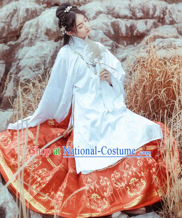 Chinese Drama Ancient Nobility Lady Red Dress Traditional Ming Dynasty Court Costumes for Women