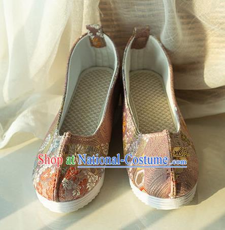 Asian Chinese Traditional Hanfu Pink Brocade Shoes Ancient Princess Shoes Handmade Shoes for Women