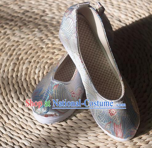 Asian Chinese Traditional Hanfu Argentate Brocade Shoes Ancient Princess Shoes Handmade Shoes for Women