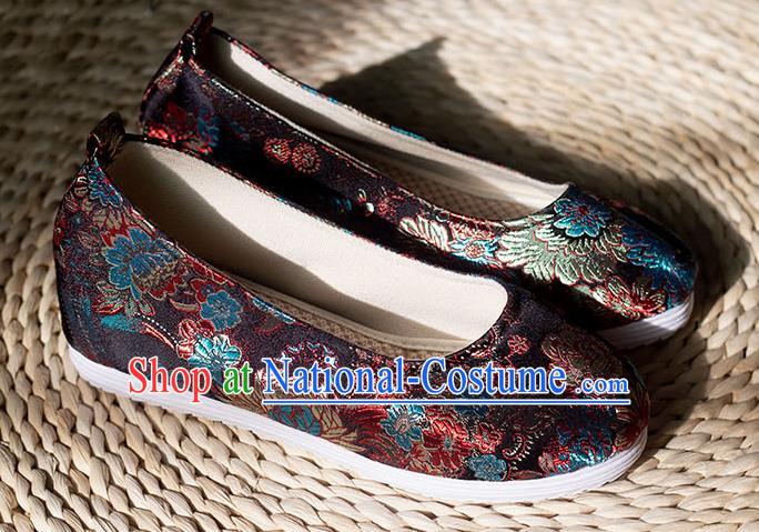 Asian Chinese Traditional Hanfu Black Brocade Shoes Ancient Princess Shoes Handmade Shoes for Women