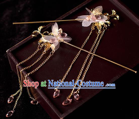 Chinese Traditional Tang Dynasty Princess Purple Silk Hairpins Ancient Palace Lady Headdress for Women