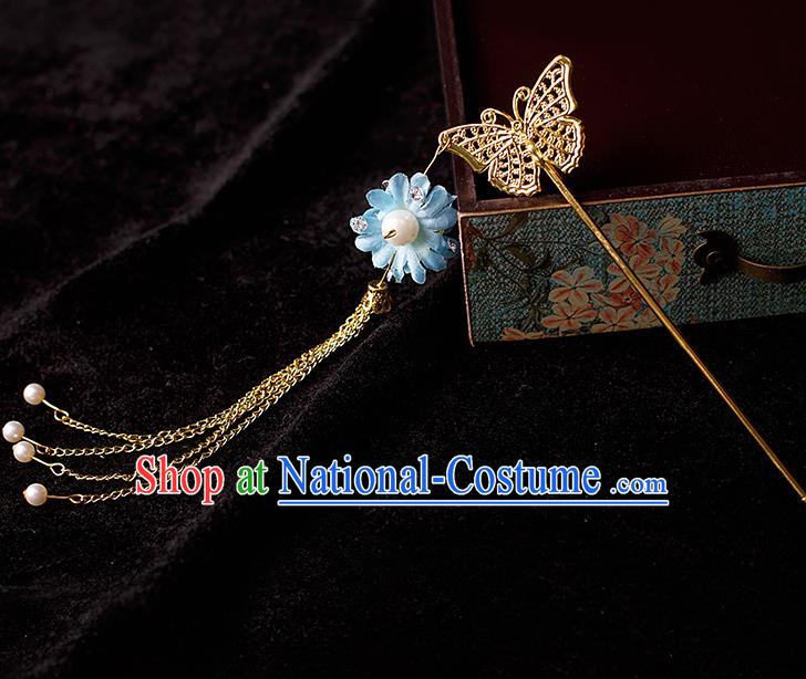 Chinese Traditional Tang Dynasty Princess Golden Butterfly Hairpins Ancient Palace Lady Headdress for Women