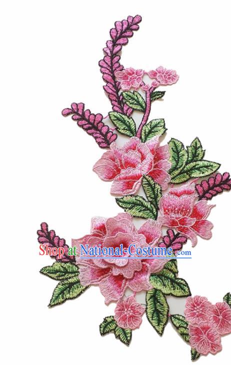 Chinese Traditional Embroidery Pink Peony Applique Embroidered Patches Embroidering Cloth Accessories